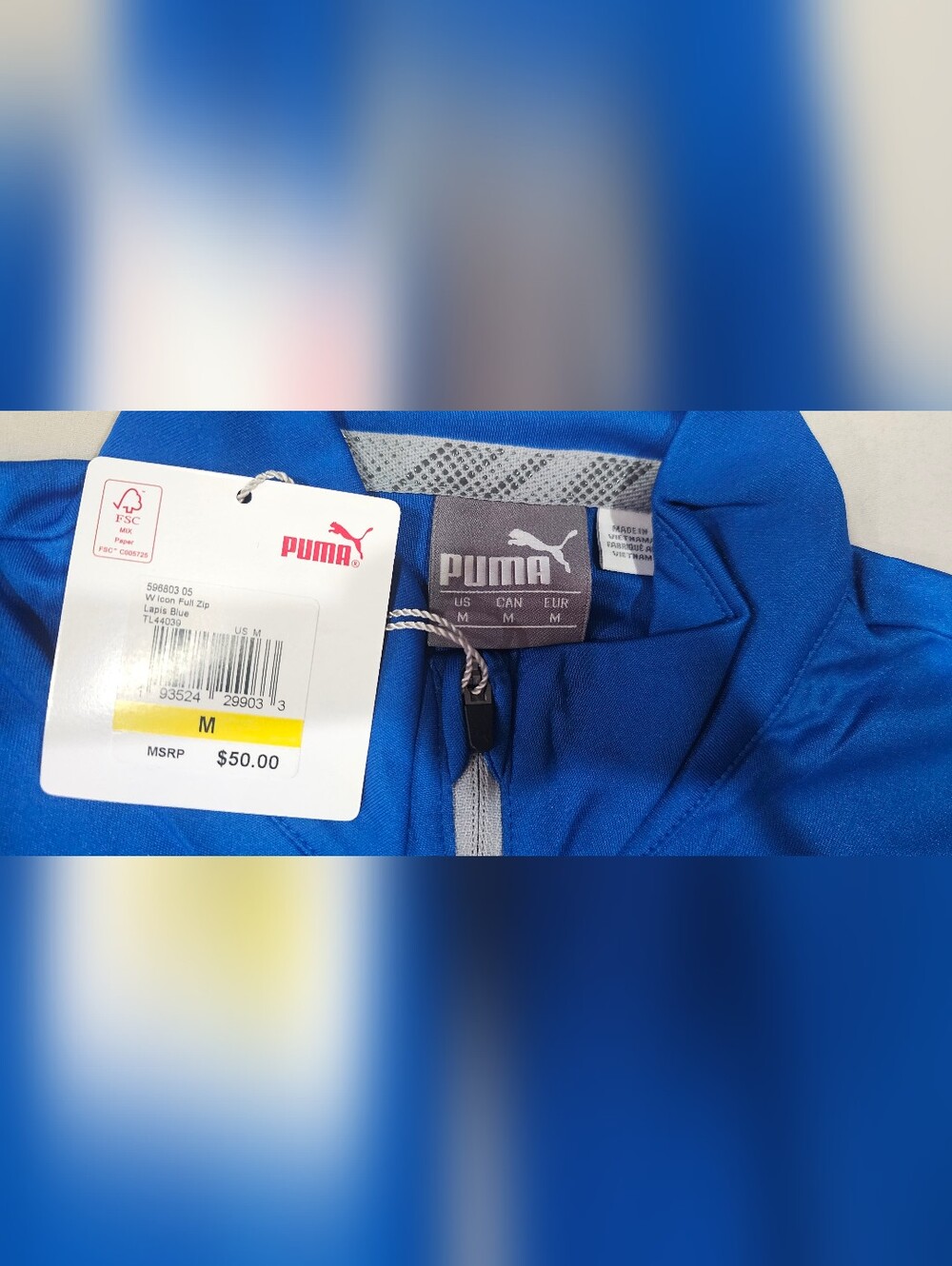 Puma Women's Royal Blue Full-Zip Icon Long Sleeve Size Medium - Picture 2 of 6